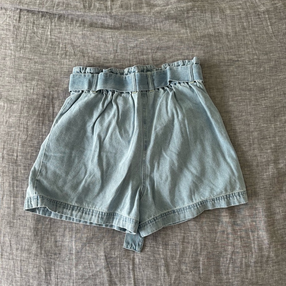 Rails Light Vintage Wash - High-Rise Paperbag Denim Shorts Size M - Picture 10 of 12